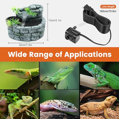 MIXJOY 2 in 1 Reptile Water Fountain with Food Dish 550ML, Terrarium Reptile Waterfall Drinking Fountain, Reptile Water Dispenser for Bearded Dragon Gecko Tree Frog Turtle Chameleon Leopard Lizard