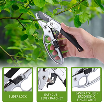Premium pruning shears for gardening, Work 3 times easier, Pruners heady duty, Sharp garden clippers cuting florist flower, hedge, herb, rose, Indoor live plants, Arthritis weak hand snips - style: Black