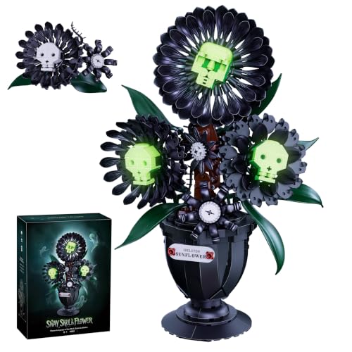 Skull Flower Building Set, Gothic Botanical Kit for Adults, Halloween Decor - color: Skull Flower