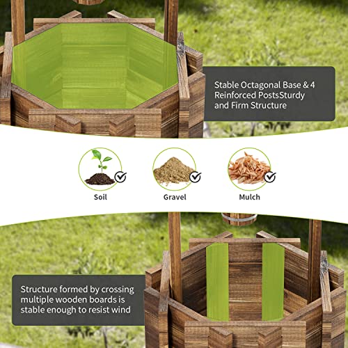 Aoxun 22" Wooden Wishing Well Planters with Hanging Bucket | Garden Helper, Rustic Garden Decor for Outside, Yard, and Patio, Upgrade Reinforced Base, Brown - size: 22" w/ Reinforced Rod