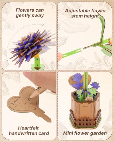 Kaayee 3D Wooden Flower Puzzles Dahlia, Wood Flowers Craft for Adults | Forever Flower Kit Set DIY Crafts to Build, Mother's Day/Botanical Collection/Ideal Creative Gift Ideas/Housewarming 117 PCS - color: Dahlia