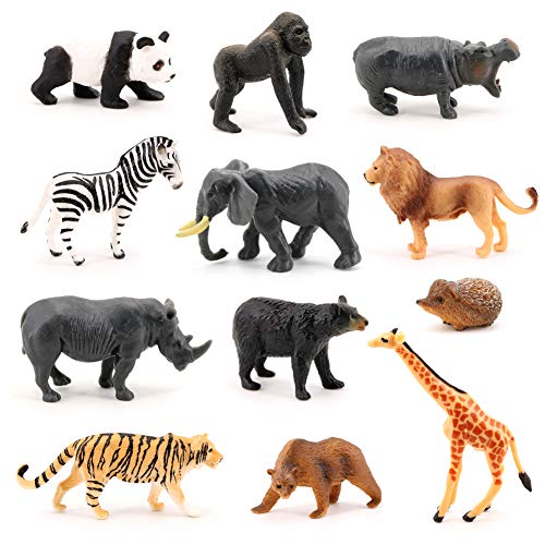 Volnau Mini Safari Animal Toys Figures 12PCS Wild Figurines Miniature for Toddlers Kids Christmas Birthday Gift Plastic Preschool Pack