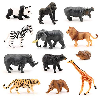 Volnau Mini Safari Animal Toys Figures 12PCS Wild Figurines Miniature for Toddlers Kids Christmas Birthday Gift Plastic Preschool Pack