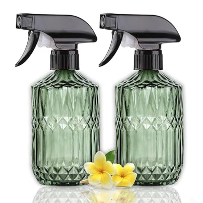 Plant Mister Spray Bottle, 15oz, Green, Adjustable Nozzle,2PCS | Reusable Small Spray Bottles, Glass Handheld Spray Bottle for Indoor Flowers, Outdoor Gardening, Cleaning, Pets Care, Hair - color: Green