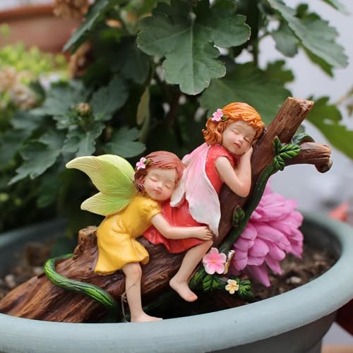 Fairy Garden Figurine, Sleeping on Tree Branch, Miniature Figurine for Plant Pots & Fairy Garden Decor, Resin Outdoor Decor, Unique Gift for Girls - style: Sleeping on Tree Branch