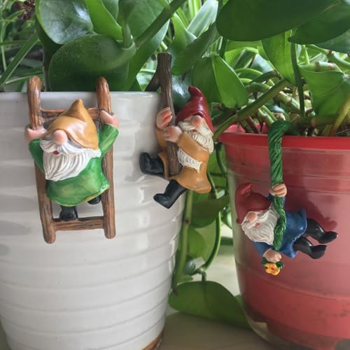 3 PCS Climbing Gnomes Resin Garden Gnome for Flower Pot, Miniature Hanging Gnomes Statue Outdoor Decor Fairy Garden Accessories Garden Ornaments for Patio Lawn Garden Yard