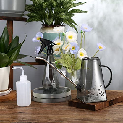 Goowin Watering Can Indoor Plants, 47 oz Long Spout House Plant Flower Watering Can, Creative Wide Opening Plastic Watering Can with 16 oz Spray Bottle & 8.5 oz Squeeze Bottle, Grey - color: Gray