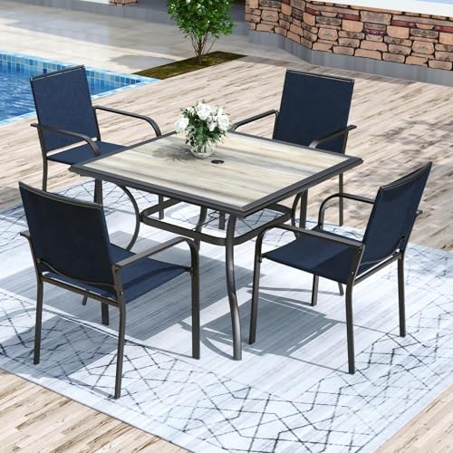 Anmutig 5-Piece Outdoor Dining Set, 37" Square Patio Table 4 Chairs, Blue - color: Blue Fabric + Black Frame, size: 37"*37"*28"