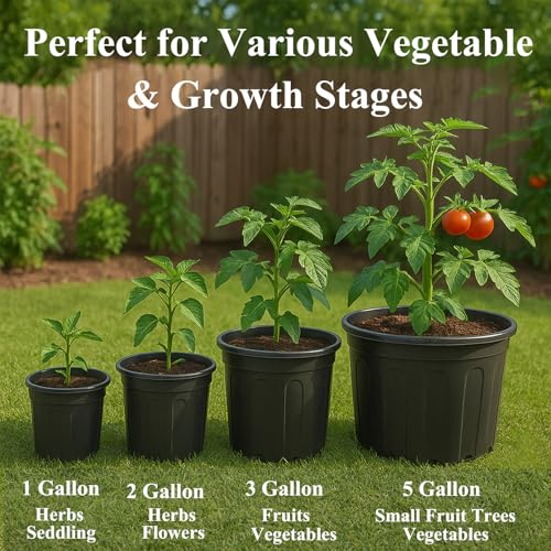 50 Pack 3 Gallon Flexible Plant Nursery Pots for Plants with Drainage Holes | Flexible, lightweight plastic construction; compact growing space for seedlings, herbs, succulents, and young flowers - size: 3 Gallon