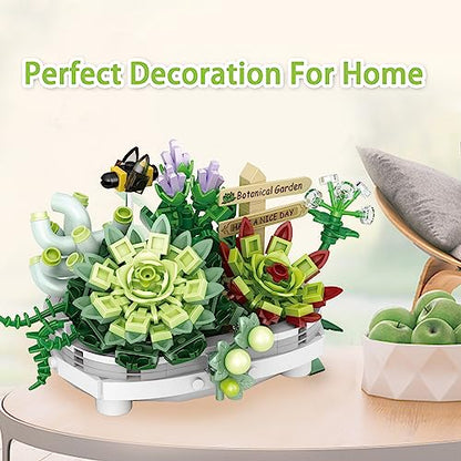 Succulent Building Toys for Adults, Bonsai Botanical Collection Toy Building Sets, Plants and Flowers DIY Home Decoration, Gift for Valentines Day Women Kids (Not Compatible with Lego) - style: Succulent Bonsai (389 PCS)