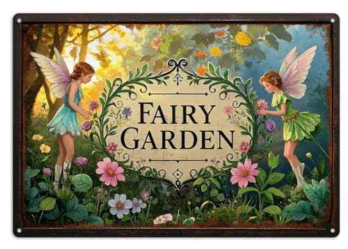 Gardening Gifts Vintage Garden Mental Tin Signs " FAIRY GARDEN" Retro Fairies Plants Picture for Home Garden Greenhouse Yard Decor (8x12 Inch) - color: FAIRY GARDEN
