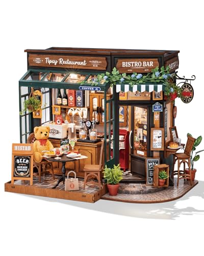 Rowood Miniature House Kits for Adults,DIY Mini House Building Set,Wooden Dollhouse Craft Kit with LED as Birthday (Tipsy Restaurant) - style: Tipsy Restaurant