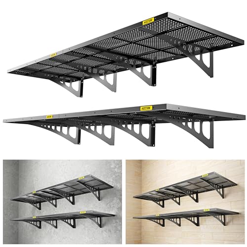 Aecxm 4-Pack 2x3ft Adjustable Garage Wall Shelving 1120lbs Load Capacity Heavy Duty Wall Mounted Storage Shelf Metal Floating Shelves for Garage(Black) - color: Black, size: 4pack-2x3ft