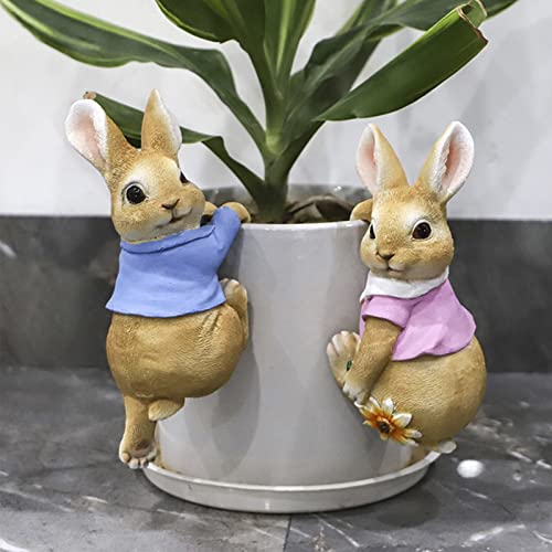 Resin Rabbit Garden Statue Flowerpot Landscaping Tree-Hugger Fairy Plant Pot&Vase Hugger Mini Decorative Climber Clingers (Blue) - color: Blue
