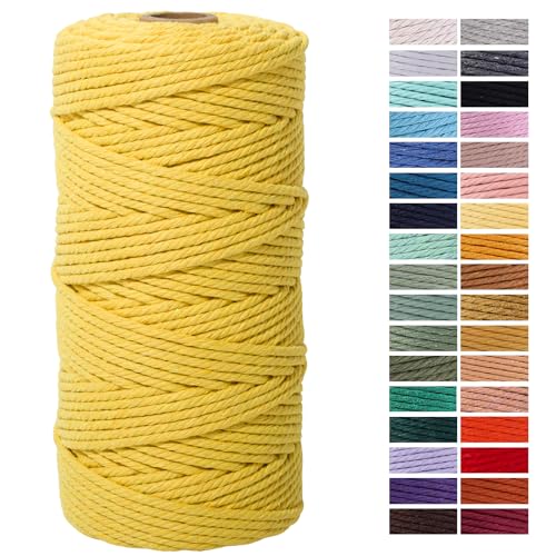 Yellow Macrame Cotton Cord 3mm x 109 Yards, Colorful Twine for Wall Hanging, Plant Hangers, Crafts, Knitting, Decorative Projects - color: Yellow, size: 3mm x 109yards