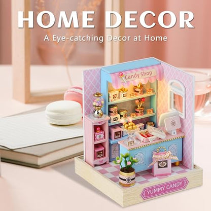 Kisoy Dollhouse Miniature with Furniture Kit, DIY 3D Wooden DIY House Kit with Dust Cover,Handmade Tiny House Toys for Teens Adults Gift (Yummy Candy) - color: Yummy Candy