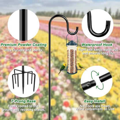 ANIDEER 72" Shepherds Hooks for Outdoor, Heavy Duty Garden Bird Feeder Pole for Hanging Bird Feeder, Plant Baskets, Solar Light Lanterns, Outdoor Plant Hanger Hook with 7 Base Prongs,1 Pack - size: 72 Inch