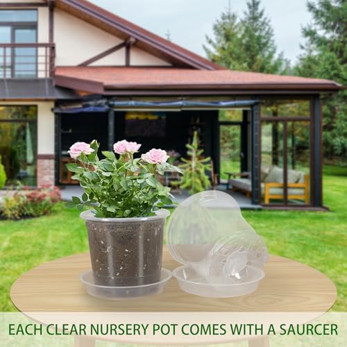 20 Pack 4 Inch Clear Nursery Pots with Drainage and 20 Pack Plant Saucers, Plant Pots for Plants Transparent Potting Containers for Plants Seeding Starter Pot (Clear, 4 Inch) - size: 4 Inch