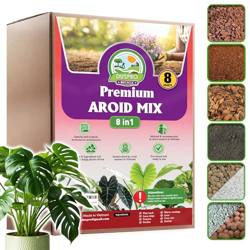 8-in-1 Aroid Potting Mix, Pre-Mixed Chunky Soil, Airy Blend, 8 QT | Indoor Potting Soil for Aroid & Indoor Plants with Pine Bark, Pumice, Coir, Coco Chips, LECA, Perlite,Zeolite & Worm Castings - color: Aroid Potting Mix, size: 8 Quarts