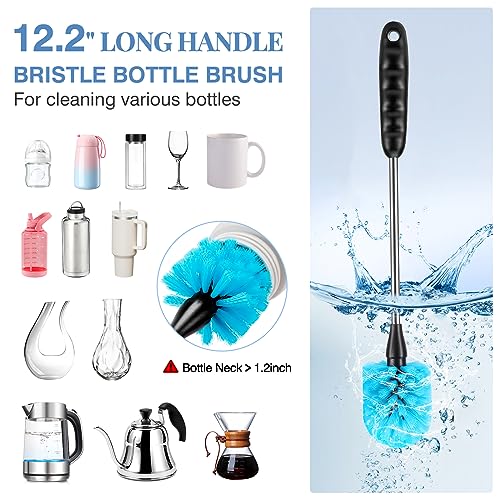 UNIFUN Water Bottle Brush Set, Long Handle 3-in-1 Stainless Steel Water Bottle Scrubbing Brush, Cleaning for Narrow Neck Bottles, Sport Bottles, Baby Bottles, Coffee Mugs, Tumblers, Flask