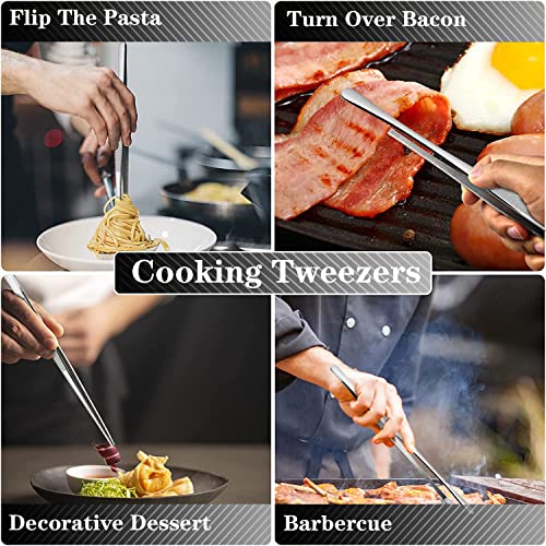 JETKONG 4 Pcs Kitchen Tweezers Tongs Stainless Steel Cooking Tweezers Set, Professional Kitchen Long Tweezer for Cooking, Repairing, and BBQ (10+12-Inch, Silver) - color: Silver, size: 10+12inch-4PCS