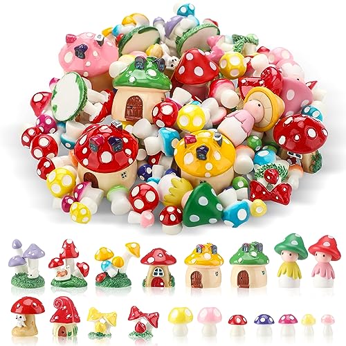 Yulejo 120 Pcs Mini Resin Mushrooms for Crafts Garden Miniature Tiny Mushrooms Figurines Bulk Colorful Ornaments for Garden Bonsai Micro Landscape Craft Aquarium Tiny Toys Decor