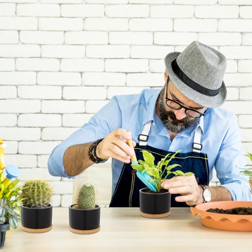 Cindeer 12 Sets Succulent Plant Pot Ceramic Succulent Pots Container Cactus Pots with Bamboo Tray Small Cylinder Flower Plant Pot with Bamboo Saucers for Plants Indoor Outdoor (Black,3 x 2.17 Inch) - color: Black