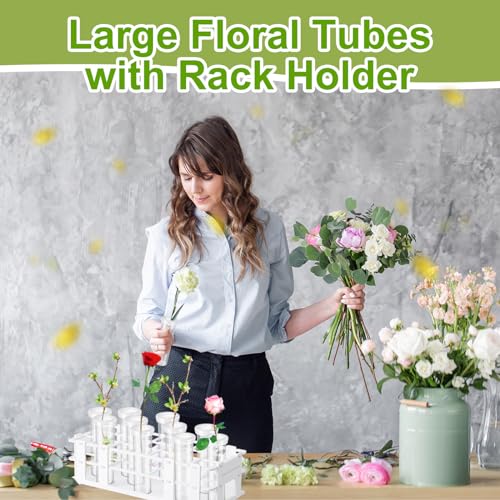 Willinglong 22 Pcs 60ml Large Floral Tubes with Rack Holder Set for Milkweed Cuttings Floral Stem Water Tubes for Fresh Flowers Raising Caterpillars Monarch Butterfly Habitat Flower Arrangements