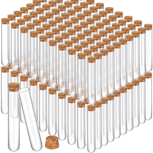 Thyle Glass Test Tubes with Cork Clear Stoppers Round Bottom Lab Test Alcohol Tampons Glass Tubes Container Vials for Plants Scientific Experiments Candy Storage Party Favors(200 Pcs,25x140mm/45ml)