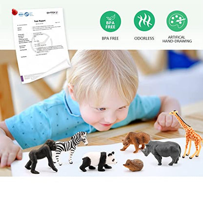 Volnau Mini Safari Animal Toys Figures 12PCS Wild Figurines Miniature for Toddlers Kids Christmas Birthday Gift Plastic Preschool Pack