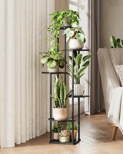 GENTINGBRO Black Plant Stand Indoor Tall Corner Plant Shelf | 6 Tier Flower Stand Wood Metal Plant Holder for Living Room Bedroom Balcony Patio - color: Dark Brown, size: 6 Tier