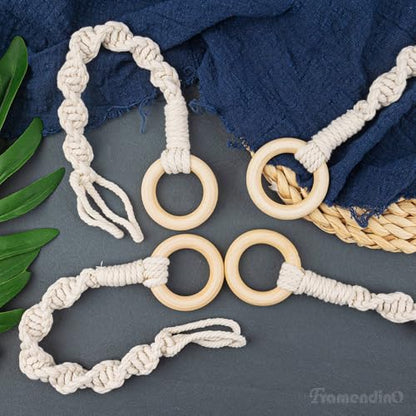 Framendino, 6 Pack Adjustable Macrame Plant Hanger Extenders Woven Hanging Basket Extension with Wooden Ring for Indoor Outdoor Pot Holder