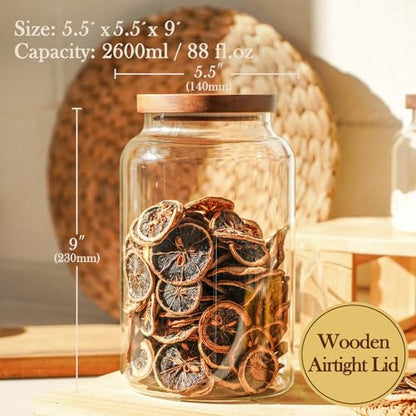 Labina Glass Storage Container Airtight Food Jars Kitchen Canister with Wood Lids, 88 Oz Wide Mouth Pantry Organization Glass Jar for Flour, Sugar, Cookie, Spagetti, Nuts and Candy - size: B5: 88 Oz 1 pcs