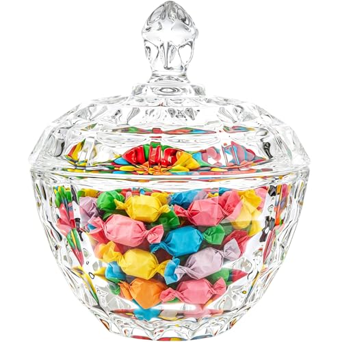 Glass Candy Dish with Lid Decorative Covered Food Bowl Container Clear Sugar Storage Organization Crystal Glass Candy Jar with Lid for Home Kitchen Party