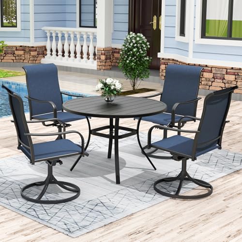 Anmutig Outdoor Dining Set for 4, 41" Round Table & 4 Swivel Chairs, Blue | Weather-Resistant Textilene, Powder-Coated Steel Frame, Umbrella Hole, Easy Assembly, Balcony, Garden, Backyard, Poolside - color: Blue, size: Table-41"*41", style: Arm Style1