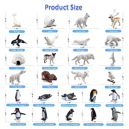 SCAHOW 26Pcs Arctic Animal Figures - Polar Animal Toys Figurines with Penguins Arctic Fox Wolf Polar Bear Reindeer - Miniature Toys Cake Topper Christmas Birthday Gift for Kids & Toddlers - style: 26PCS