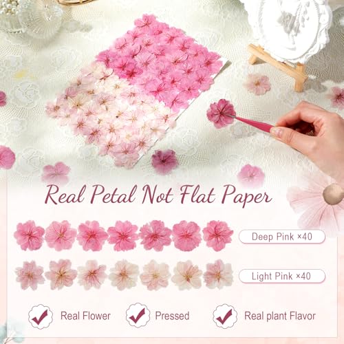 96 Pcs Pressed Edible Flowers, Pink, Flower Style | Natural Dried Flowers for Cake Topper Cupcake, Cocktails Garnish, Resin Jewelry DIY, Soap, Candle Making Art Crafts - color: Pink, style: Flower Style