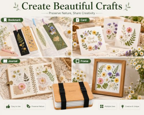 Professional Flower Press Kit 6 Layers 6.3 x 8.3 inch, Flower Pressing Kit for Adults Kids, Leaf Press,Great Gift Valentine's Day - color: wood