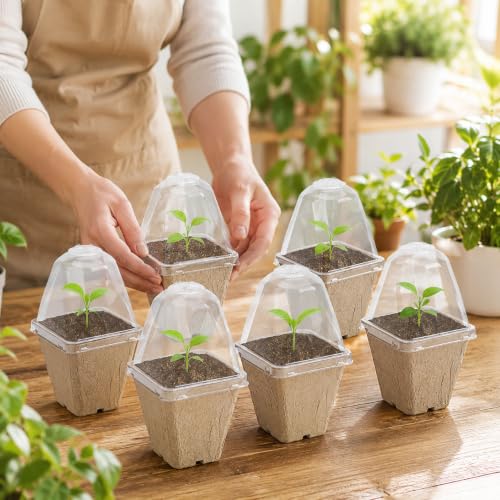 6 Pack Biodegradable Peat Pots with Humidity Dome, 3.1 Inch Seed Starter Pots with Adjustable Vents, Eco-Friendly Organic Plant Starters for Germination and Indoor Gardening