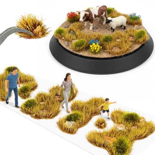 Warmtree 1 Box Static Grass Bushy Tufts Lowland Shrubs Scenery DIY Miniature for Train Landscape Railroad Scenery Sand Military Layout Model War Gaming Terrain (Autumn Yellow)