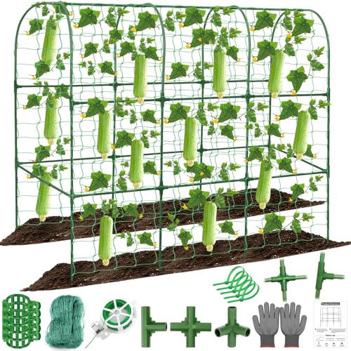 Cucumber Trellis for Raised Bed 51 x 50 Inch U-Shape Garden Trellis for Climbing Plants Outdoors Metal Garden Cucumbers Arch Trellis, Cucumber Plant Support for Tomato, Pea, Zucchini, Vine Flower - color: 1PC 51 x 50 IN Green
