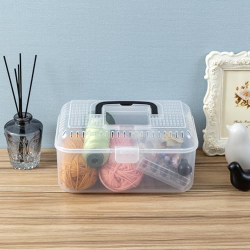 MyGift Reptile Carrier Critter Keeper Terrarium 9.5 x 6 Inch Clear Portable Tank with Black Carrying Handle, Transparent Travel Case for Insects Arachnids Amphibians