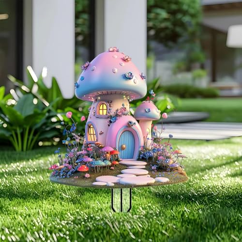 Mushrooms Garden Stakes Decor Yard Acrylic - 2D Spring Garden Acrylic Sign Decoration, Yard Art, Gift for Nature Lovers, for Indoor & Outdoor Flower Pots, Yard, Mini Gardens & Lawn (5.9”x5.9”) Y54