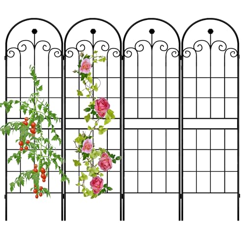 71x80in Rustic Iron Arch Decoration Garden Trellis with Black Metal Coating – Perfect for Supporting Climbing Plants Outdoor, Roses, Vines, Flowers, and Vegetables. - color: Gloss Black, size: 71"H x 80"W