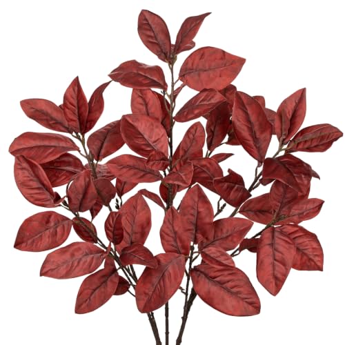 Briful 3 Pack Faux Magnolia Stems, 39.4 Inch Fall Branches - color: Rust Red