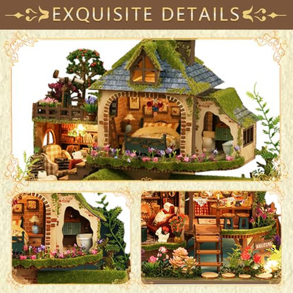 YSWOOD WORLD DIY Miniature House Kit for Adults, Mini House Kit with LED | DIY Miniature Kit, Dollhouse Kit, Model Kits, Home Decor, Wooden Crafts Gifts for Christmas Birthday, Forest Adventure
