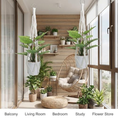 2Pack Macrame Plant Hangers, 20" Indoor Hanging Plant Holder | Hanging Planters Handmade Woven Cotton Sturdy Flower Pot Holder for Indoor Outdoor Boho Home Decor - White (Pot NOT Included)