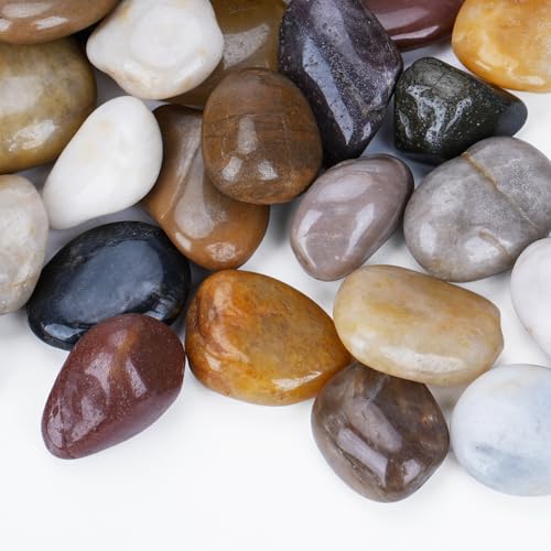 Pulovin 5lbs Decorative Rocks for Potted Plants, 1"- 1 1/2" Polished Stone | Pebbles for Indoor Plants, Vases, Polished Stones for Garden and DIY Decor - color: Mixed Color