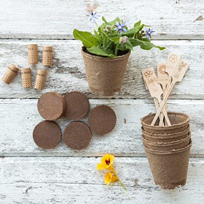 Organic Edible Flower Garden Seed Kit - 23pc Indoor Garden with Soil, Pots, Plant Markers, USDA Organic Non-GMO Seeds & Illustrated Instructions - Sunflower, Borage, Thai Basil, Dill, Nasturtium - style: Edible Flower Garden Kit
