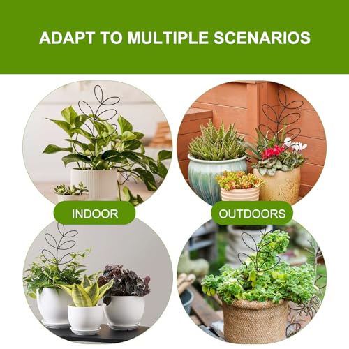 2 Pack 14.6 Inch Plant Trellis Indoor for Climbing Plants with 50 Plant Ties, Small Metal Garden Trellis for Potted Plants, Leaf Shaped Support for Ivy Hoya Pothos Monstera Houseplants
